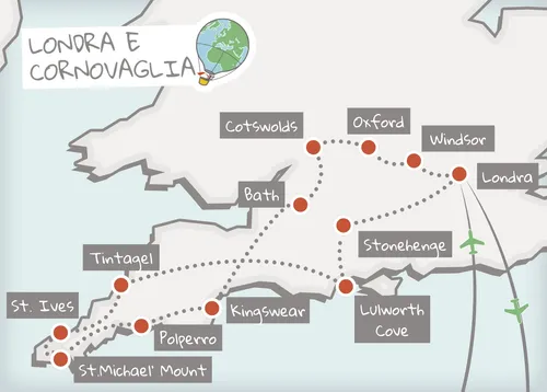 Mappa Itinerario Cornovaglia e Londra
